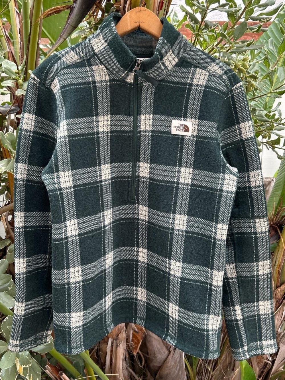 The North Face Plaid 1/2 Zip Fleece Pullover Green Men’s Small